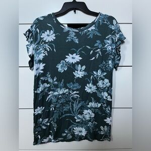 LOFT Dark Teal Floral Short-Sleeve Blouse
